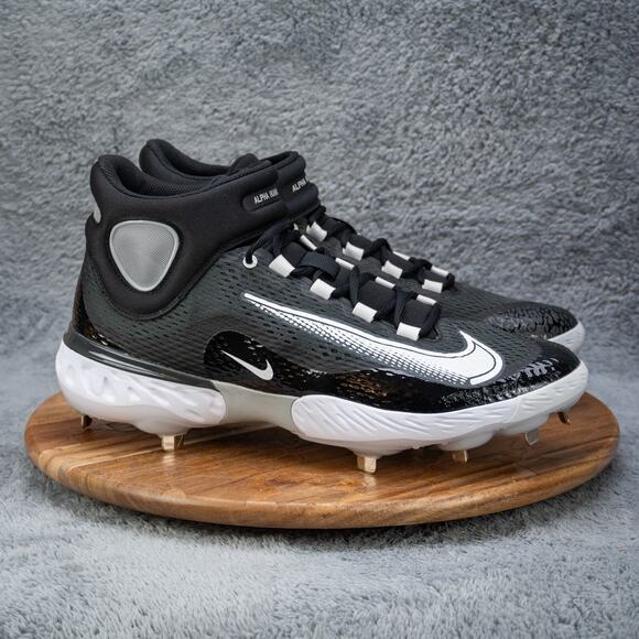 Nike Alpha Huarache Elite 4 Mid Metal Baseball Cleats Black | White Sz 14 - Picture 1 of 7